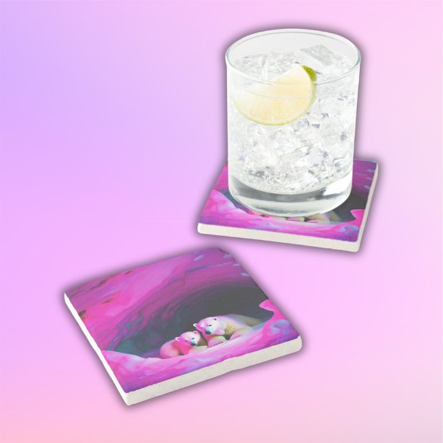 Porta-copo De Pedra Urso Polar de mamãe com Cubo | (Criador carregado)