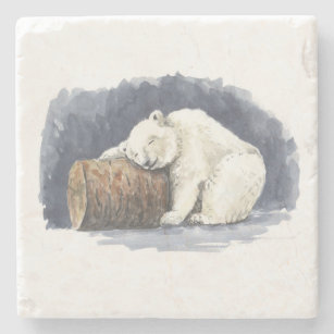 Porta-copo De Pedra Urso polar dormindo, arte aquarela