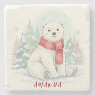 Porta-copo De Pedra Urso Polar Inverno em Aquarela Fofa