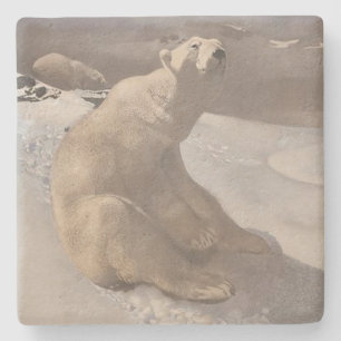 Porta-copo De Pedra Urso polar neve de inverno ilustração vintage cinz