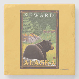 Porta-copo De Pedra Urso preto na floresta - Seward, Alaska