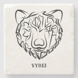 Porta-copo De Pedra Urso Tribal Negro e Branco