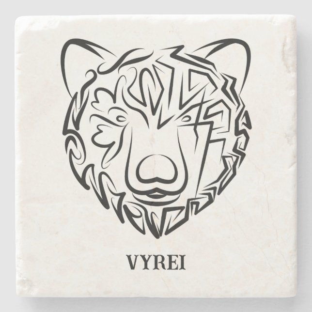 Porta-copo De Pedra Urso Tribal Negro e Branco (Frente)