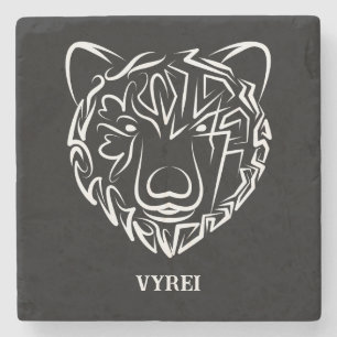 Porta-copo De Pedra Urso Tribal Negro e Branco