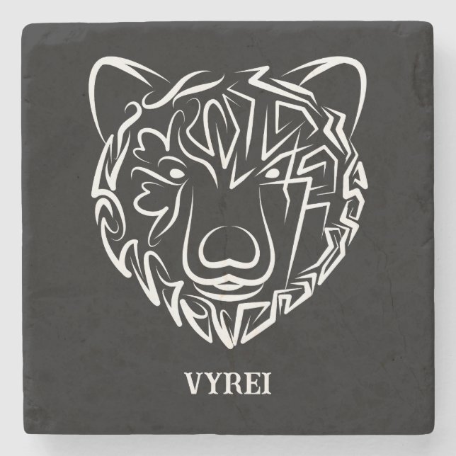 Porta-copo De Pedra Urso Tribal Negro e Branco (Frente)