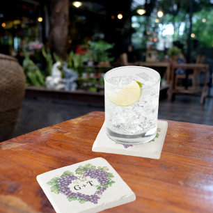 Porta-copo De Pedra Uvas monograma iniciais casamento