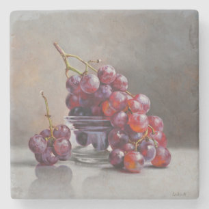 Porta-copo De Pedra Uvas Vermelhas Natureza Morta - de Pintura a Óleo