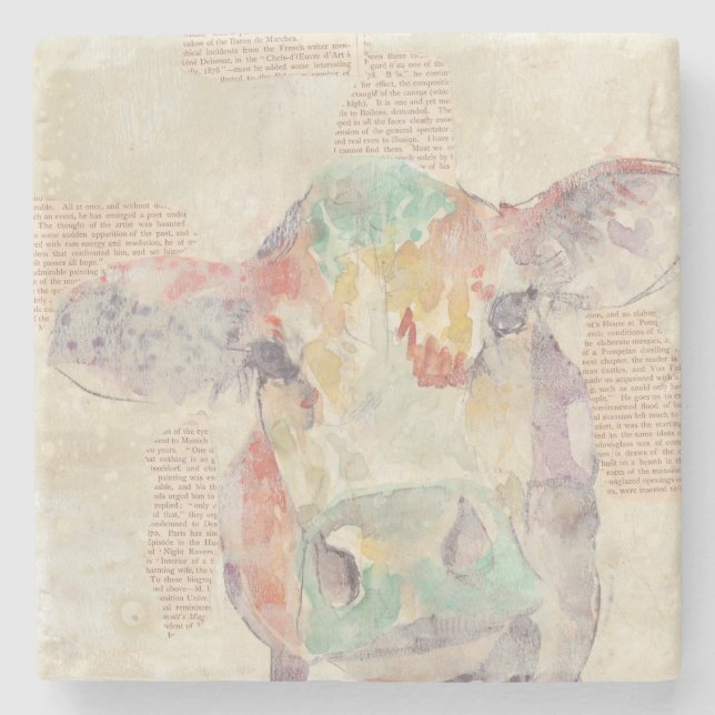 Porta-copo De Pedra Vaca de Colagem de Fazenda de Aquarela (Frente)