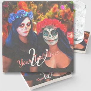 Porta-copo De Pedra Vallarta Catrinas com Flores e Velas 1718