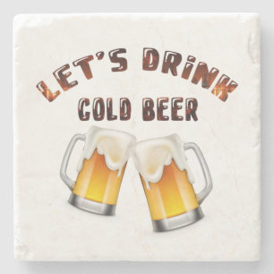 Porta-copo De Pedra vamos de cerveja ouro