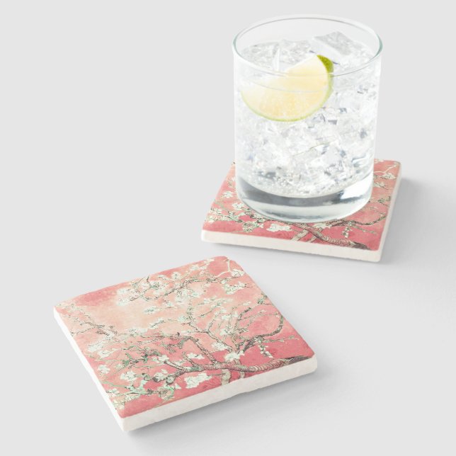 Porta-copo De Pedra Van Gogh Almond Blossoms Peach (Lateral)
