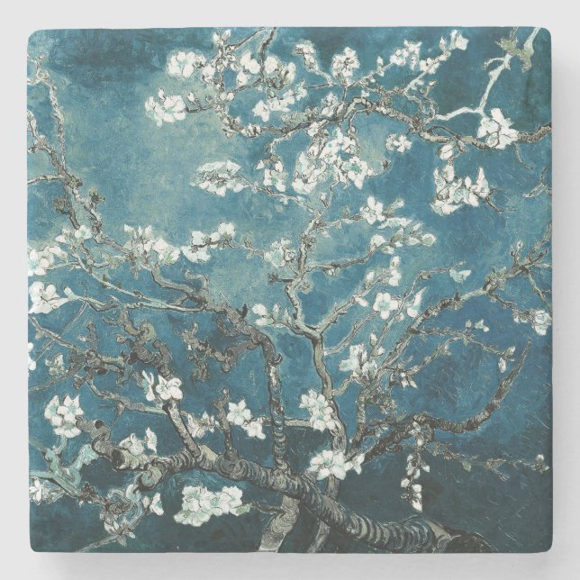 Porta-copo De Pedra Van Gogh Almond Blossoms : Teal Escuro (Frente)