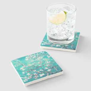 Porta-copo De Pedra Van Gogh Almond Blossoms Turquoise