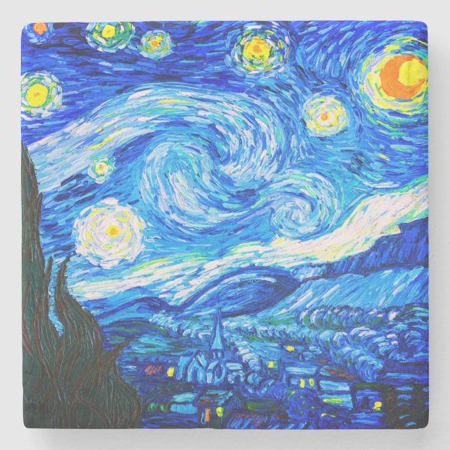 Porta-copo De Pedra Van Gogh Starry Night (Frente)