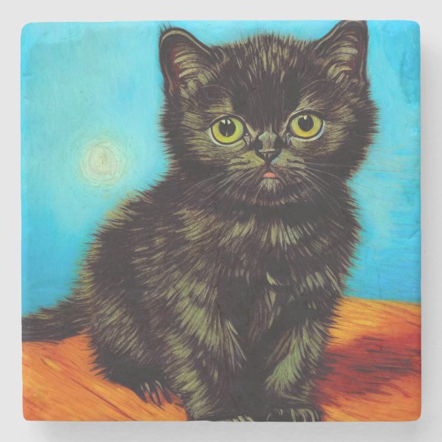 Porta-copo De Pedra Van Gogh Style Pouting Kitten (Frente)