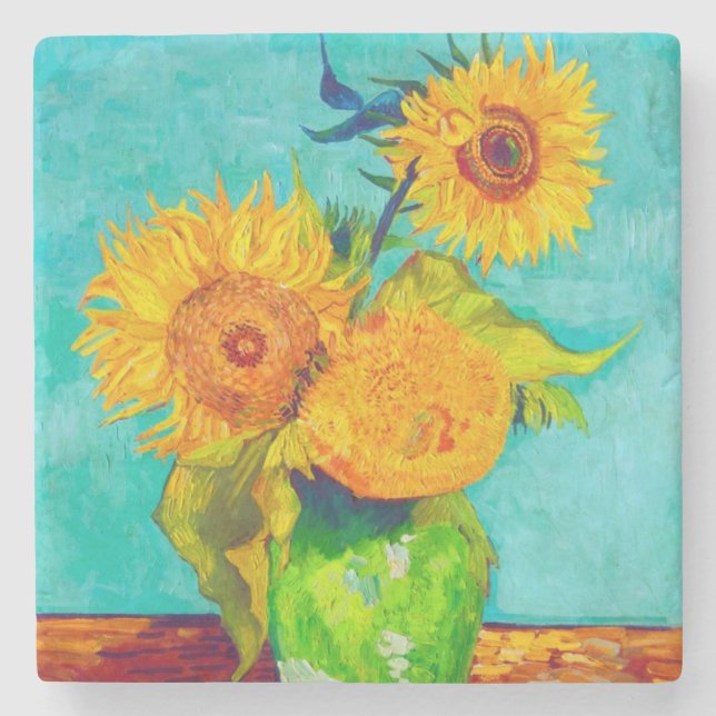 Porta-copo De Pedra Van Gogh Sunflower (Frente)