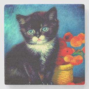 Porta-copo De Pedra Van Gogh Tuxedo Cat