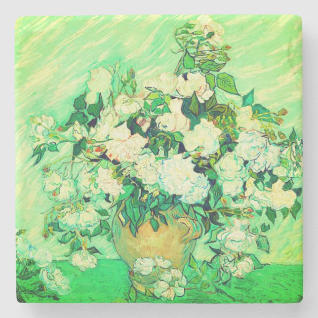 Porta-copo De Pedra Van Gogh White Roses (Frente)
