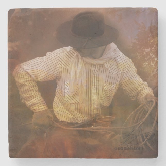 Porta-copo De Pedra Vaqueiros - botas, cavalos selvagens & pôr do sol (Frente)