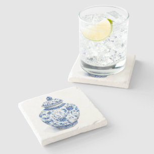 Porta-copo De Pedra Vaso com Estampa Toile De Jouy Chinesa