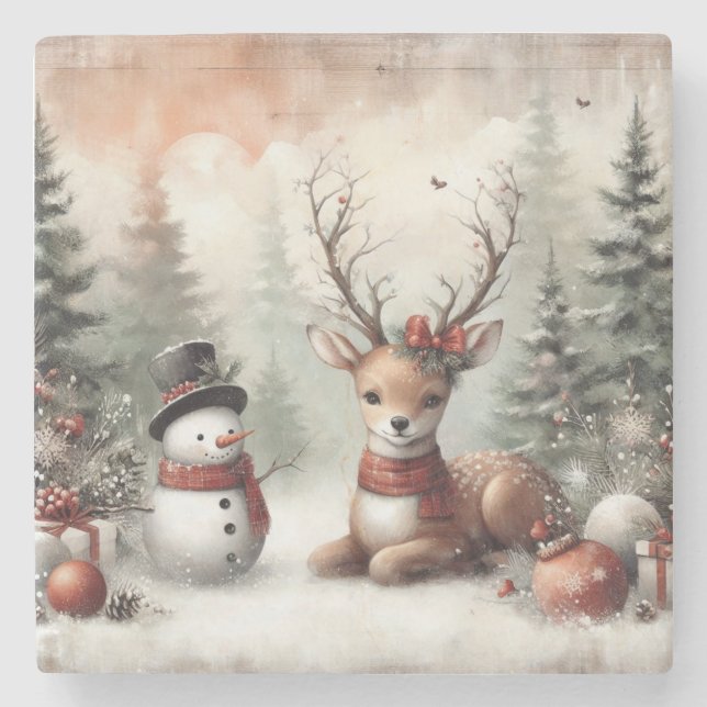 Porta-copo De Pedra Vedante/boneco de neve clássico (Frente)