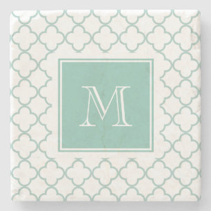 Porta-copo De Pedra Verde da hortelã, Quatrefoil branco seu
