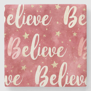 Porta-copo De Pedra Vermelho Dourado Estrelas Rosa Branco Acredite Nat
