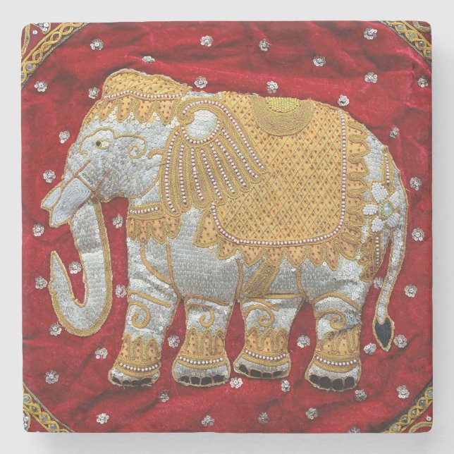 Porta-copo De Pedra Vermelho Embellished e ouro do elefante indiano (Frente)