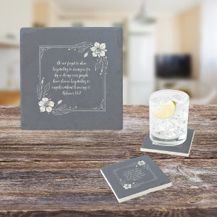 Porta-copo De Pedra Verso Personalizável Denim White Flora