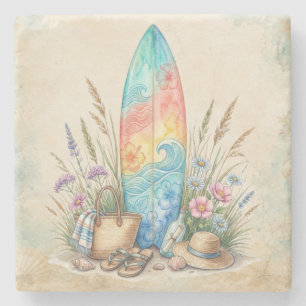 Porta-copo De Pedra Vibrações de Verão Desenho de Surfboard Aquarela P