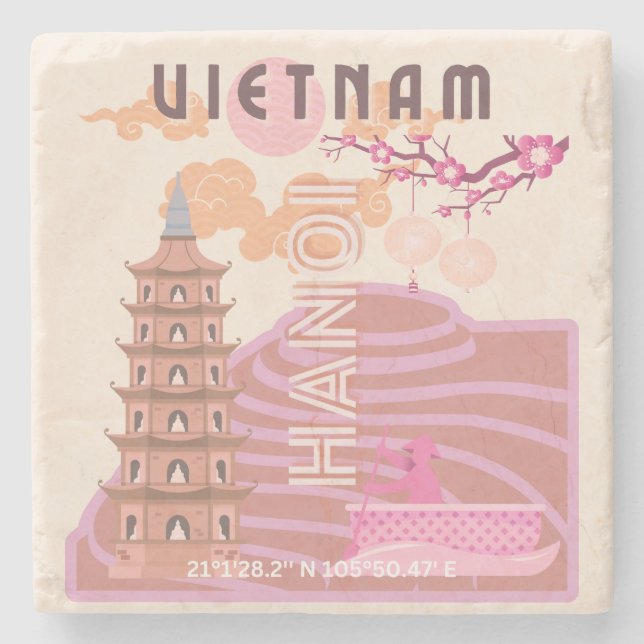 Porta-copo De Pedra Vietnã Viagem Art, Retro (Frente)