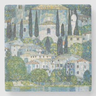 Porta-copo De Pedra Vila à Beira do Lago   Gustav Klimt Paisagem Vinta