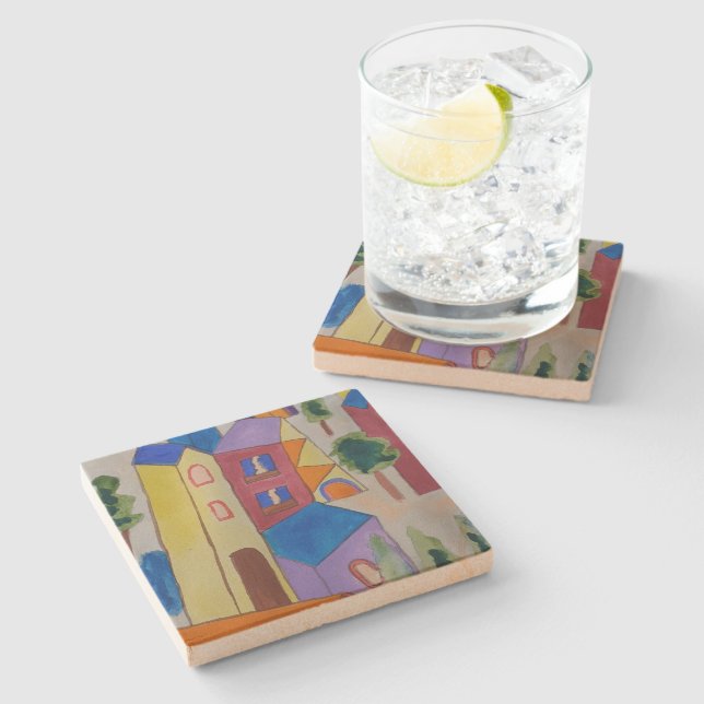 Porta-copo De Pedra Vila abstrato de Verão (Lateral)