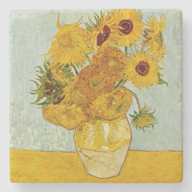 Porta-copo De Pedra Vincent Van Gogh 12 Sunflower Impressionista (Frente)