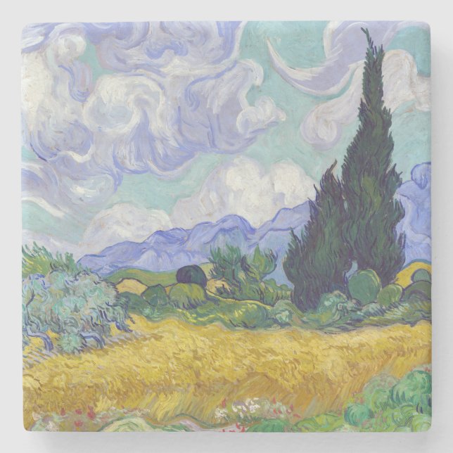 Porta-copo De Pedra Vincent Van Gogh - Campo de Trigo com Cipras (Frente)