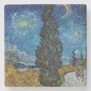 Porta-copo De Pedra Vincent van Gogh - Estrada com Cypress e Star