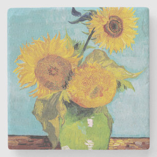 Porta-copo De Pedra Vincent Van Gogh - Três Girassóis num Vaso