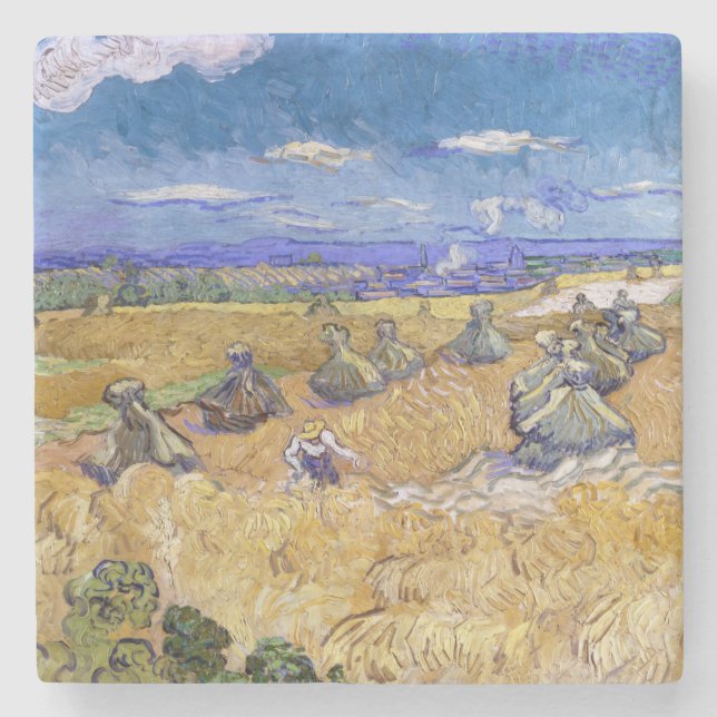 Porta-copo De Pedra Vincent van Gogh - Wheat Stacks with Reapers (Frente)