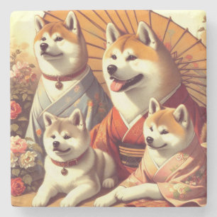 Porta-copo De Pedra Vintage Akita Dog Painting