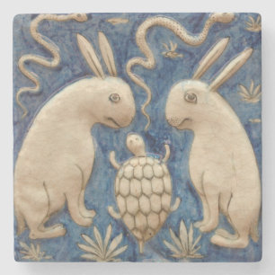 Porta-copo De Pedra Vintage Azulejo espanhol Coelho Animal Tortoise Az