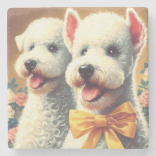 Porta-copo De Pedra Vintage Bedlington Terrier Painting