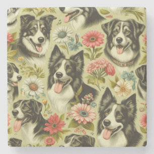 Porta-copo De Pedra Vintage Border Collie Painting