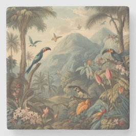 Porta-copo De Pedra Vintage botânica de tucanos e flores