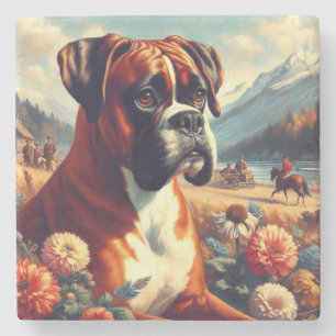 Porta-copo De Pedra Vintage Boxer Dog Painting