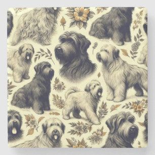 Porta-copo De Pedra Vintage Briard Dog Seamless