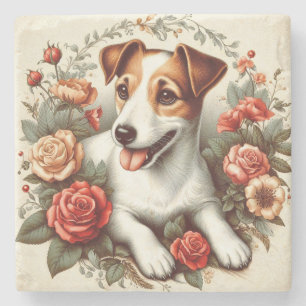 Porta-copo De Pedra Vintage Cute Jack Russell Terrier Floral