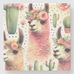 Porta-copo De Pedra Vintage Cute Llama Watercolor