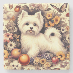 Porta-copo De Pedra Vintage Cute Maltês