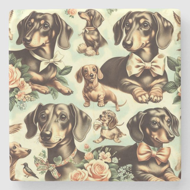 Porta-copo De Pedra Vintage Dachshund Seamless (Frente)