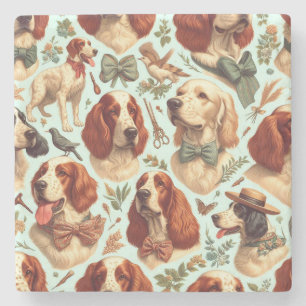 Porta-copo De Pedra Vintage English Setter Seamless